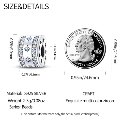 925 Sterling Silver Stopper Clip Charms for Bracelet Necklace Spacer Beads with 5A Cubic Zirconia Mother's Day Christmas DIY Gift for Women(2PCS) - style: Blue star