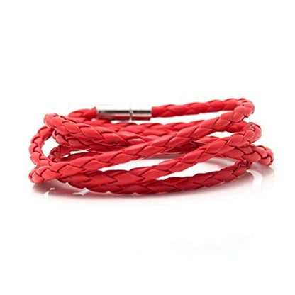 Xusamss Fashion Alloy Buckle Multilayer Leather Wrap Cuff Bracelet,7.5inches - color: Red