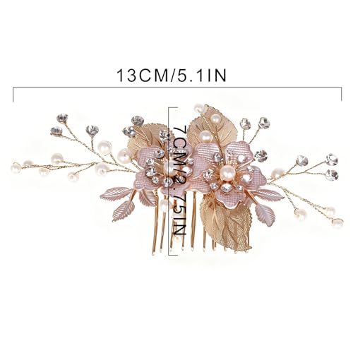 Flower Leaf Design Wedding Hair Comb, Metal Bridal Hair Accessory with Rhinestone, Wedding Prom Hair Clip Headpiece for Women (Gold Flower Leaf) - color: Gold Flower Leaf
