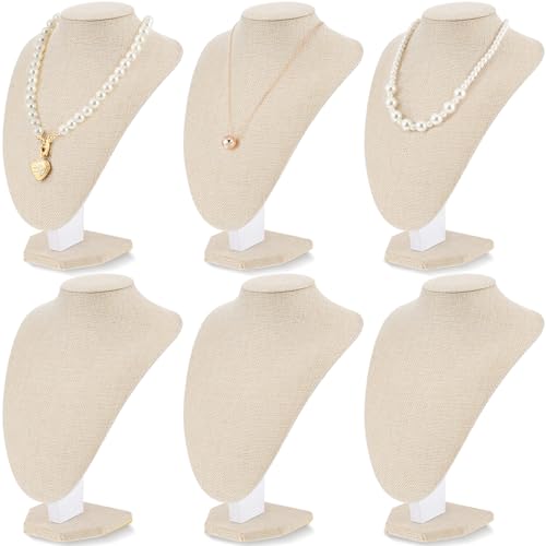 Huquary 6 Pcs Necklace Display Stand Necklace Holder Jewelry Bust Display Stands for Selling Home Store Trade Shows Photography Props Retail(Flaxen,Linen) - color: Flaxen