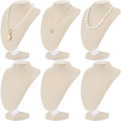 Huquary 6 Pcs Necklace Display Stand Necklace Holder Jewelry Bust Display Stands for Selling Home Store Trade Shows Photography Props Retail(Flaxen,Linen) - color: Flaxen
