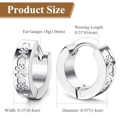 Aroncent 2-8Pcs Womens Mens Huggie Hoop Triangle Earrings Viking Runes Stainless Steel Ear Stud Novelty Black/Gold/Silver - color: D-Skull Hoop Earrings-Sliver