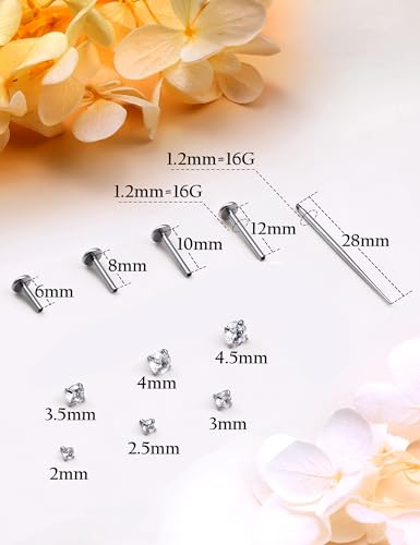 16G Medusa Piercing Jewelry Surgical Steel Labret Jewelry Monroe Lip Rings Different Size Tragus Nail Conch Cartilage Helix Earring Stud Bar Length 6mm 8mm 10mm 12mm - color: Silver 16G Studs Piercing Jewelry