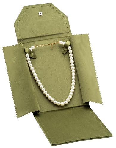Velvet Necklace Jewelry Travel Folder Storage Display Case (Olive Green) - color: Olive Green