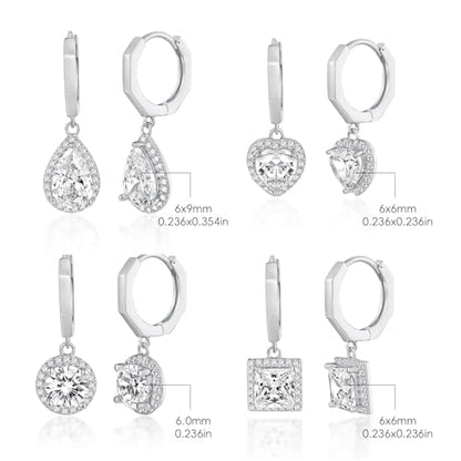 2-4 Pairs Dangle Drop Earrings for Women, 18K Gold Plated Cubic Zirconia Drop Dangle Huggie Hoop Earrings CZ Teardrop Hypoallergenic Jewelry - color: White Gold