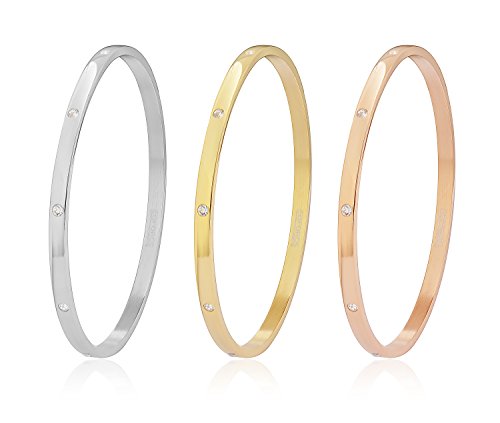 Women's Stackable Set of 3 CZ Cubic Zirconia Bangles Bracelets - color: Tri-color