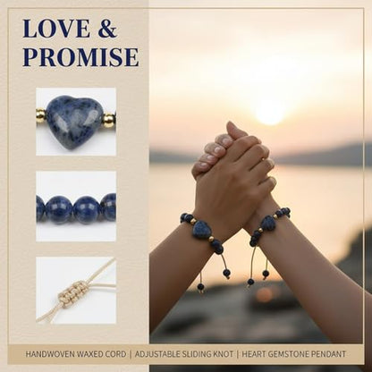 Heart Crystal Bracelet,Natural Gemstone Healing Bead Bracelet | Handmade Jewelry Gifts for Women Men,Graduation Gift for Her - color: Blue Stripe Bracelet