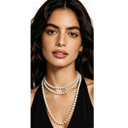 Long Pearl Beaded Necklace Layered Big Small Beads Pearl Necklaces Multi Strand Pearls Necklaces for Women Trendy Jewelry Gift - color: F: 150CM