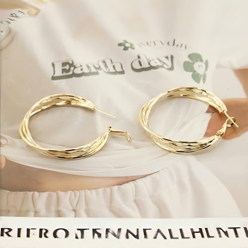 Dangle Flower Gold Earrings for Women, Trendy Statement Hoop Earrings, Gold Floral Drop Earrings Jewelry for Gifts - color: Curved - 14K Gold