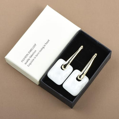 Multicolor Acrylic Dangle Hoop Earrings for Women, 2-Way Detachable Geometric Statement Earrings, Lightweight Fashion Jewelry Gifts - color: White