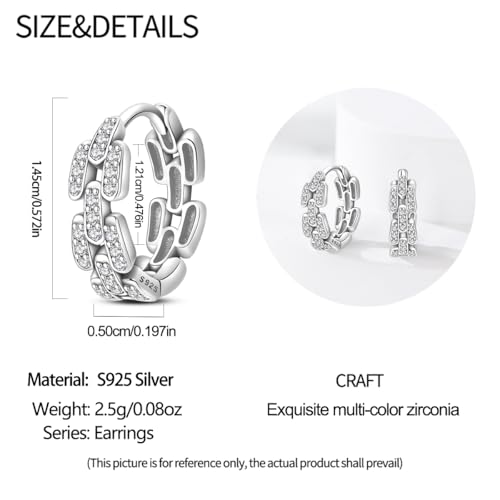 925 Sterling Silver Huggie Hoop Earrings for Women with 5A Cubic Zirconia Jewelry Birthday Gift - style: Bright