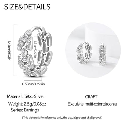 925 Sterling Silver Huggie Hoop Earrings for Women with 5A Cubic Zirconia Jewelry Birthday Gift - style: Bright