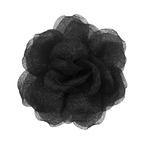 Rose Flower Brooch and Pin With Hair Clip | Black Lapel Pin for Women | Hat Pin | Flower Hair Clip, 3.1 Inches - color: Black