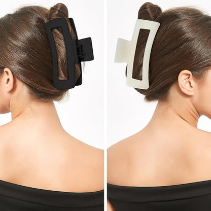XXL Jumbo Rectangle Claw Clips for Thick Hair - Strong Hold Hair Clips | Rectangle Design | Matte Finish | Non Slip | Wide Opening | 2 Pack (Black & Jelly White) - color: Black & Jelly White