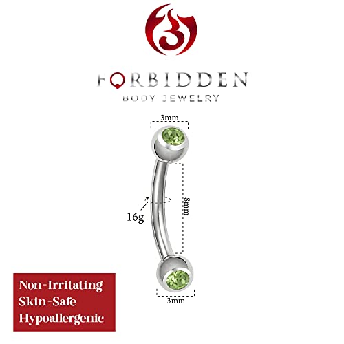 Forbidden Body Jewelry 16G Daith Earrings Surgical Steel Rook Eyebrow Earring Double Gem CZ Barbell Piercing Jewelry for Women Men - style: Green
