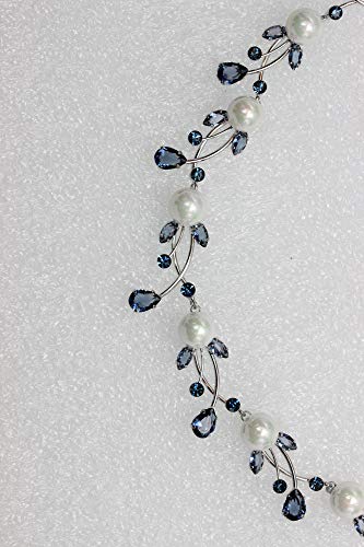 Faship Genuine 10mm Freshwater Pearls Floral Necklace Earrings Set | Premium CZ Crystal, Gorgeous, Sparkling - color: Navy Blue