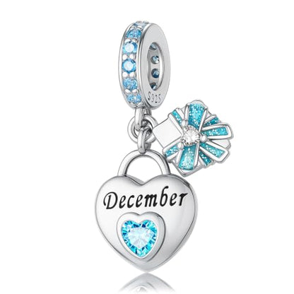 HappyStar 925 Sterling Silver Happy Birthday Bead Charm Love Heart Shape Birthstone Charms for Bracelets Dangle Pendant with 5A Cubic Zirconia Compatible Pandora Bracelets Jewelry Gift for Women - color: 93-December Birthstone Charms
