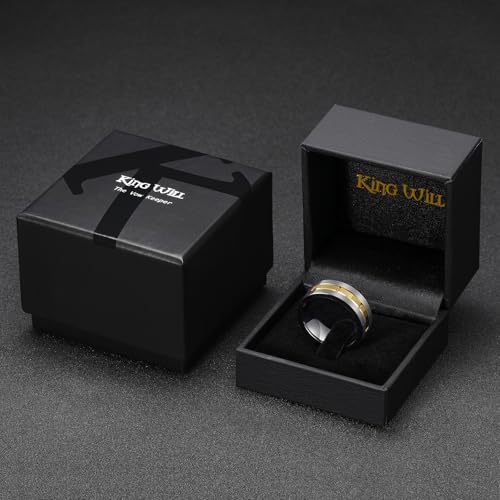 King Will Classic Mens 、Tungsten Carbide Rings Brick Pattern Groove Center | Silver/Black/Gold/Rose Gold, 8mm, Grooved, Comfort Fit, Brick pattern, Everyday Wear - color: C-Silver & Gold