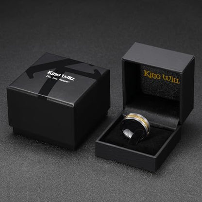 King Will Classic Mens 、Tungsten Carbide Rings Brick Pattern Groove Center | Silver/Black/Gold/Rose Gold, 8mm, Grooved, Comfort Fit, Brick pattern, Everyday Wear - color: C-Silver & Gold