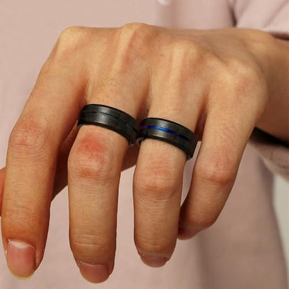 EIELO 16Pcs Stainless Steel Band Rings for Men Cool Black Golden Silvery Plated Rings Comfort Fit Fidget Spinning Chain Ring Fashion Simple Mens Wedding Engagement Ring Set