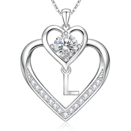 RIVIKO 1 Carat Moissanite Heart Initial Necklace for Women,Letter Pendant | 925 Sterling Silver Chain,Personalized Jewelry,Anniversary Birthday Gifts for Wife Friend Mom - color: Letter L