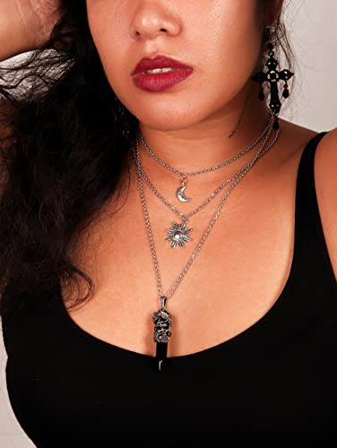 Sacina Gothic Emo Grunge Crescent Moon Choker, Moon Sun Star Choker Necklace, Goth Gothic Necklace, Halloween Christmas Jewelry Gift for Women - color: Black