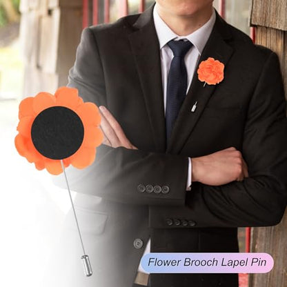 M METERXITY Flower Lapel Pins for Men, Boutonnieres Pin Camellia Flower Groom Boutonnieres for Wedding/Graduation - color: Orange Red