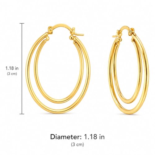 Double Hoop Earrings for Women Double Oval Gold and Silver Tone Statement Hoops for Party Vacation Outfits Birthday Gift - color: A2:gold