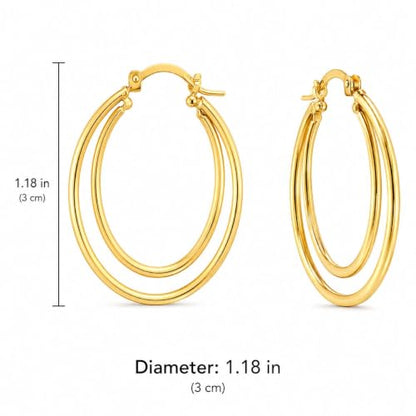 Double Hoop Earrings for Women Double Oval Gold and Silver Tone Statement Hoops for Party Vacation Outfits Birthday Gift - color: A2:gold
