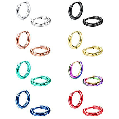 Jstyle 18G 20G Small Hoop Earrings for Men Women Huggie Hoops 8 Pairs | Hypoallergenic Surgical Stainless Steel, Multicolor Cartilage Helix Lobes Sleeper Hoop Earrings Set 8mm/10mm/12mm/14mm - style: Inner Diameter 14mm (20G)