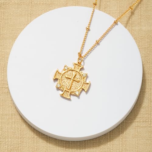 Fettero Cross Necklace for Women Faith Pendant 14K Plated Dainty Chain Necklaes Minimalist Simple Tiny God Lords Prayer Religious Jewelry - style: Double Cross