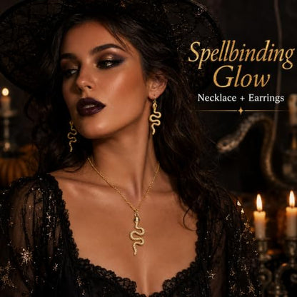 choice of all Snake Medusa Jewelry Gold Snake Necklace Earrings Bracelet Ring Set Gothic Punk Statement Jewelry Halloween Costume Accessories - color: gold