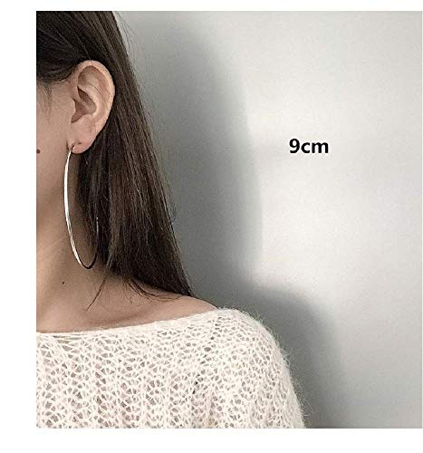 Clip On Big Extra Large Fake Round Hoop Earrings for Women Non Pierced No Piercing Ear Fashion Simple Circle Huggie Hoops Jewelry Gifts - style: 90mm Silver