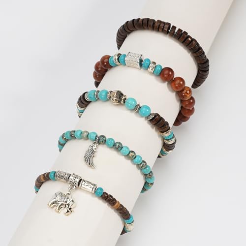 Boho Wooden Beads Bracelets Bohemian Bracelet Stack for Men Women Wood Beaded Bracelet Set - color: D