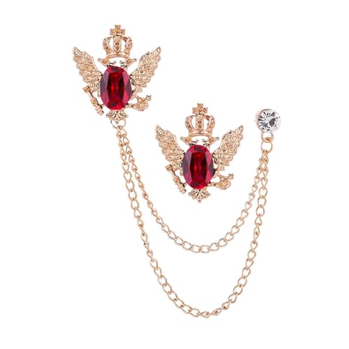4PCS Gem Brooch Lapel Pin Chain for Men Retro Crystal Tassel Chain Brooch Pin Career Suit Tuxedo of Shirts Tie Hat Scarf Father's Day Gift - color: 2PCS Red