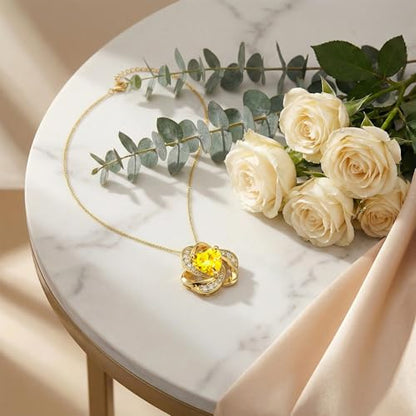Midari 18K Gold Love Knot Necklace Love Knot Pendant Necklace with 12 Months Birthstones I Love You Forever Jewelry Gifts for Women Mom Her - color: 11-November