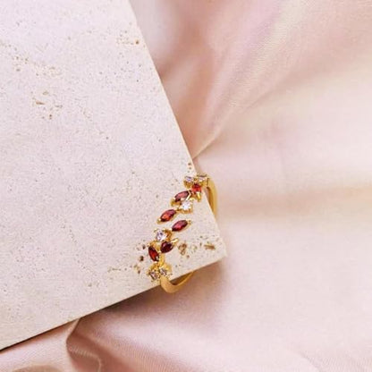 Gold Rings Non Tarnish Silver Adjustable Rings for Women Cubic Zirconia Leaf Ring Dainty Silver Stackable Ring for Women - style: red