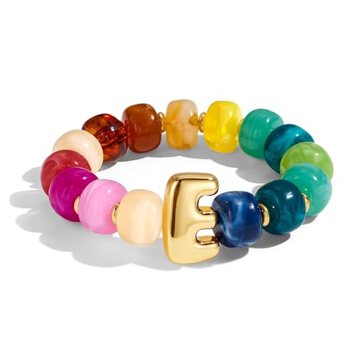 Bubble Initial Chunky Beaded Bracelet for Women Colorful Resin Bead Trendy Statement Big Stretch Bracelets Summer Beach Boho Charm Jewelry Cute Gifts for Women - color: Initial E