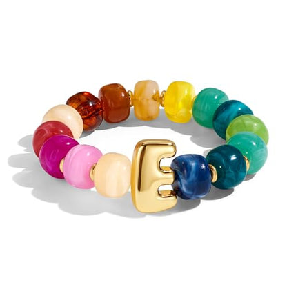 Bubble Initial Chunky Beaded Bracelet for Women Colorful Resin Bead Trendy Statement Big Stretch Bracelets Summer Beach Boho Charm Jewelry Cute Gifts for Women - color: Initial E