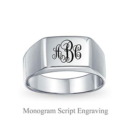 Men's Simple Rectangle Monogram Style Signet Ring .925 Sterling Silver - color: Silver