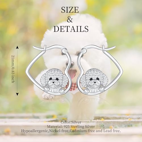 LES OSEWA Dog Animal Earrings Sterling Silver Animal Heart Hoop Dangle Earrings Cute Jewelry Gifts for Women - color: Bichon Frise
