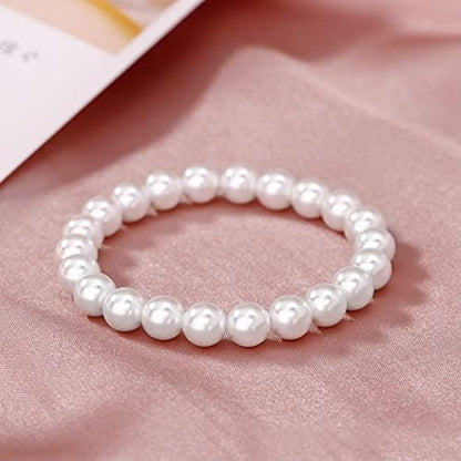 White Faux Pearl Jewelry Set for Women & Girls, Necklace Bracelet Earrings | Hand Knotted Craftsmanship, Glass Material, Daily Elegant Outfit, Gift - style: 15inch