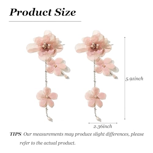 Flower Earrings for Women Long Fabric Flower Tassel Earrings Bohemian Handmade Floral Statement Earring Wedding Prom Jewelry Gifts - color: A4：pink
