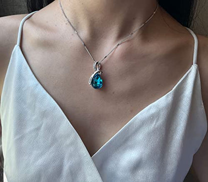 4 Pieces Fashion Teardrop Crystal Rhinstone Pendant Necklace Earring Bracelet Jewelry Set for Women Lady Wedding Birthday Party Prom Gifts - color: Sea Blue