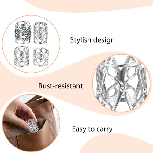 4Pcs Retro Silk Scarf Ring, Alloy Silk Scarves Ring Slide Clips Owl Scissors Vines Heart Cutouts Designs - color: Silver