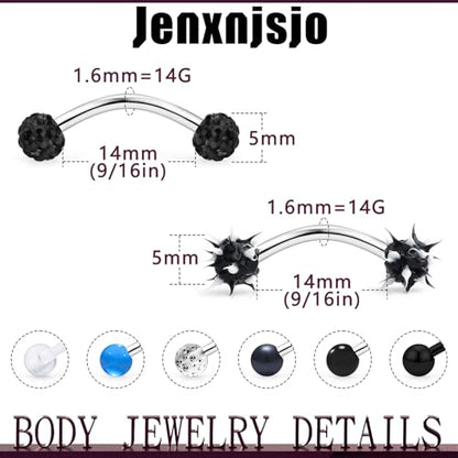 Jenxnjsjo 14G Snake Frog Eyes Piercing Jewelry Tongue for Women Men 14mm 9/16in Bars Extra Long Belly Naval Button Rings Snake Bite Curved Barbells Surgical Stainless Steel - color: Black
