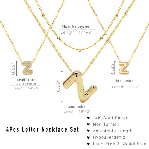 stino 4PCs Bubble Initial Letter Necklace Set, No Tarnish 14K Gold Plated Alphabet Pendant, Jewelry for Women - style: Z