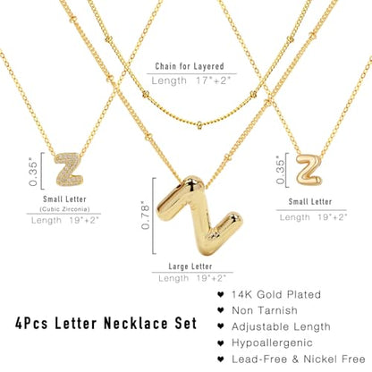 stino 4PCs Bubble Initial Letter Necklace Set, No Tarnish 14K Gold Plated Alphabet Pendant, Jewelry for Women - style: Z