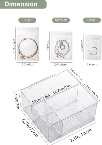 HomePekite 4 In 1 Acrylic Jewelry Organizers and Storage with 60 Portable Anti Tarnish Jewelry Bags, Clear Jewelry Box Organizer, Travel Jewelry Case for Earrings/Rings/Necklaces for Women Girls - style: 4-in-1 Jewelry Box