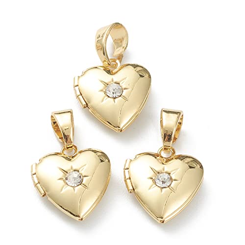 Craftdady 18K Gold Plated Brass Photo Locket Frame Pendants Charms for Necklaces Personalized Jewelry Crafts Making - size: 15x13mm Heart